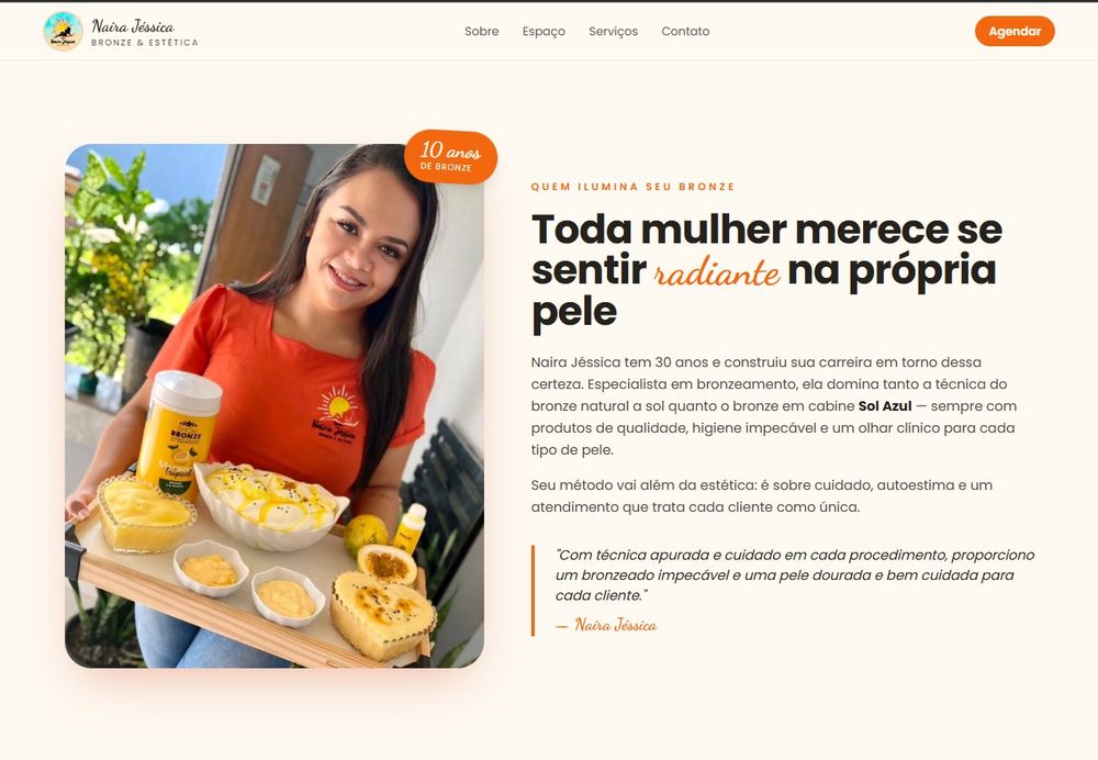 Landing page do Espaço Naira Jéssica Bronze e Estética